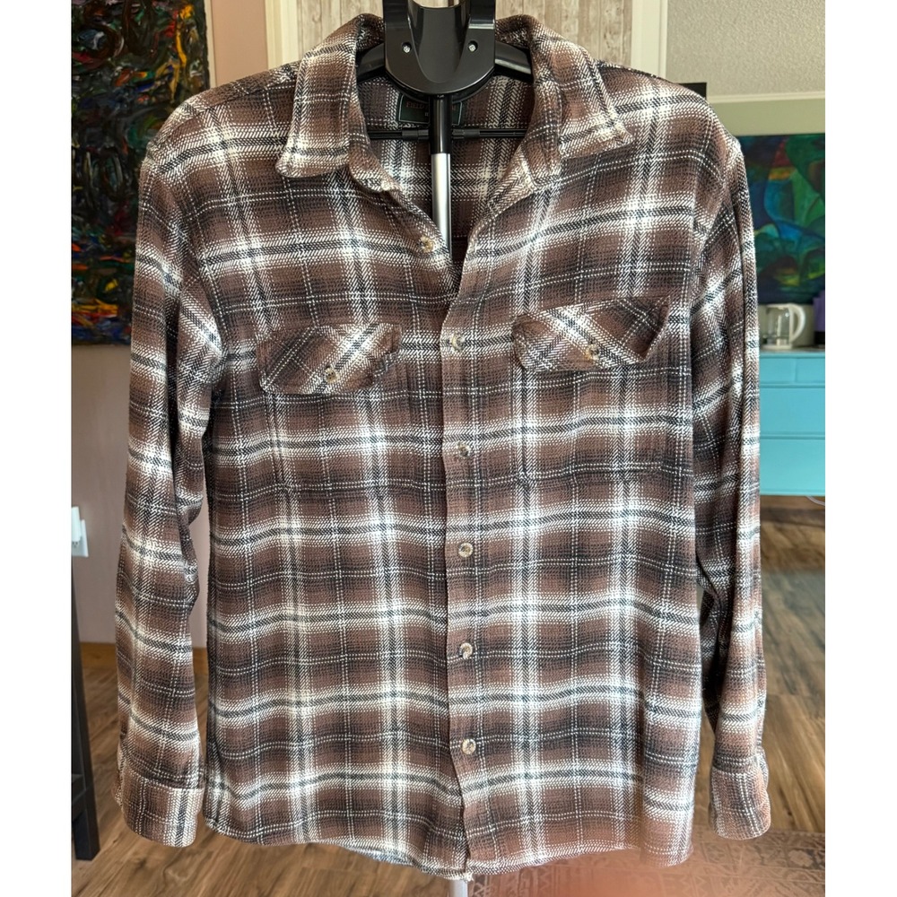 Field & Stream Mens Brown Heavy Cotton Flannel Grandpacore Woodsman Hiking Shirt